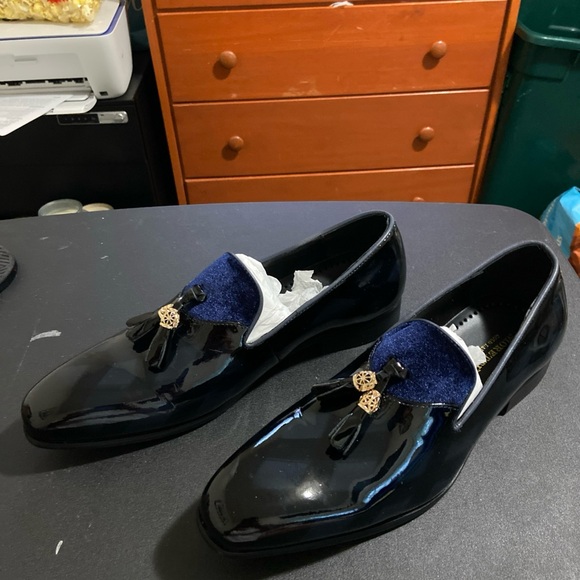 Black and Blue Slip-On Loafers with Horsebit Detail - Picture 1 of 5